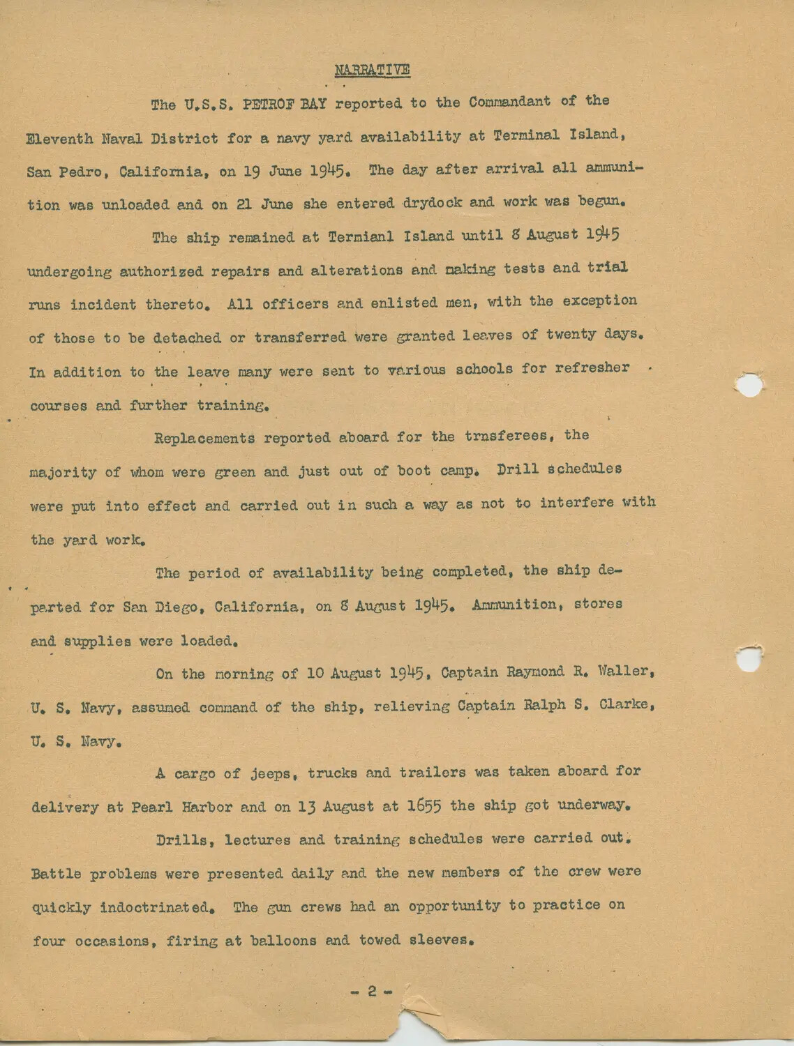 USS Petrof Bay (CVE-80) Ship's Narrative History, Page 2 - June-August 1945