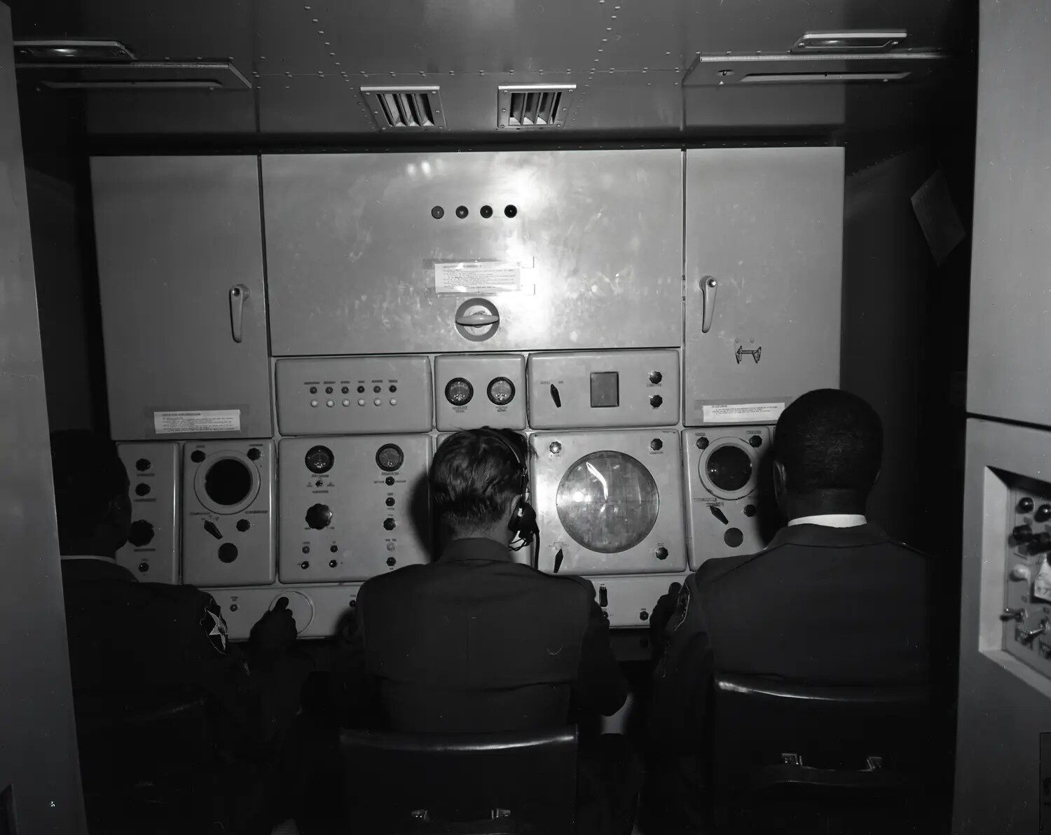 Radar Controllers at a Ground-Control-Intercept Console, Air National Guard Air Defense Site, Cold War Era