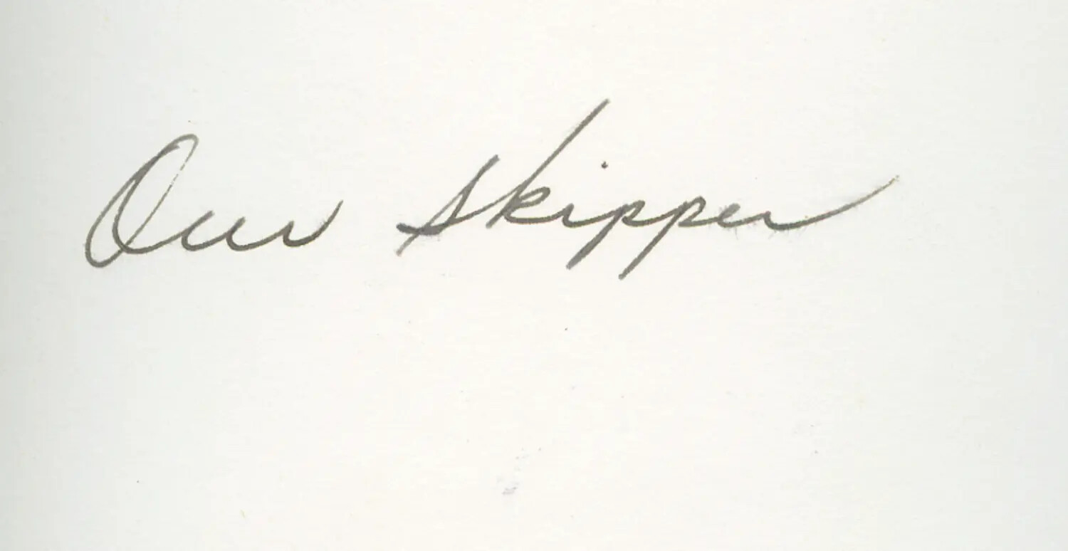 Album Caption Page: 'Our Skipper' (USS Petrof Bay Collection)