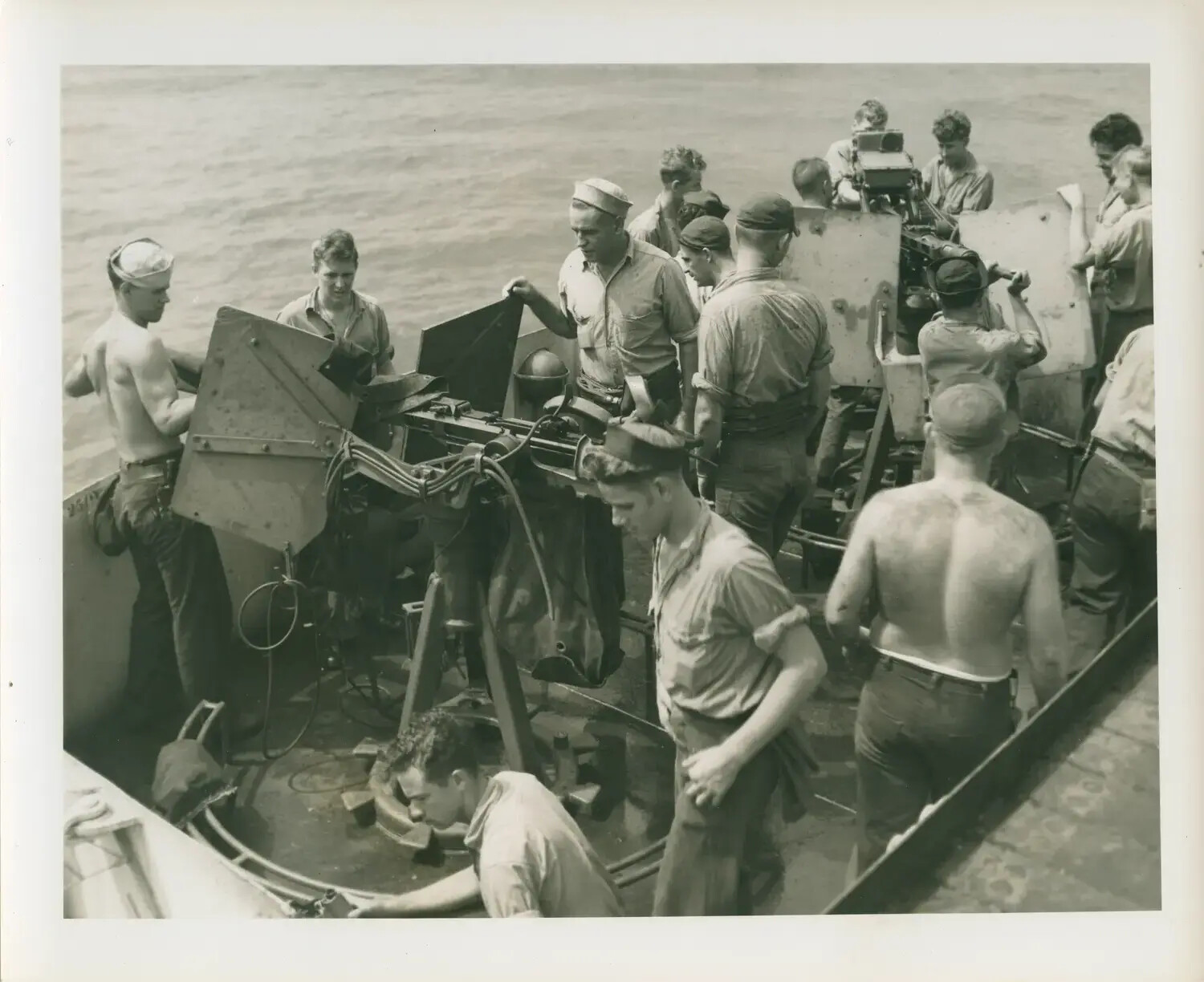 20mm Anti-Aircraft Gun Crew at Their Station - USS Petrof Bay (CVE-80)