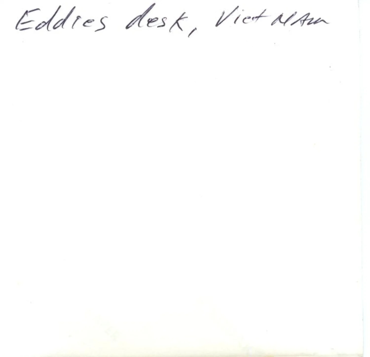 Handwritten Caption Card, 'Eddie's Desk, Viet Nam,' from Personal Photo Album, 1971