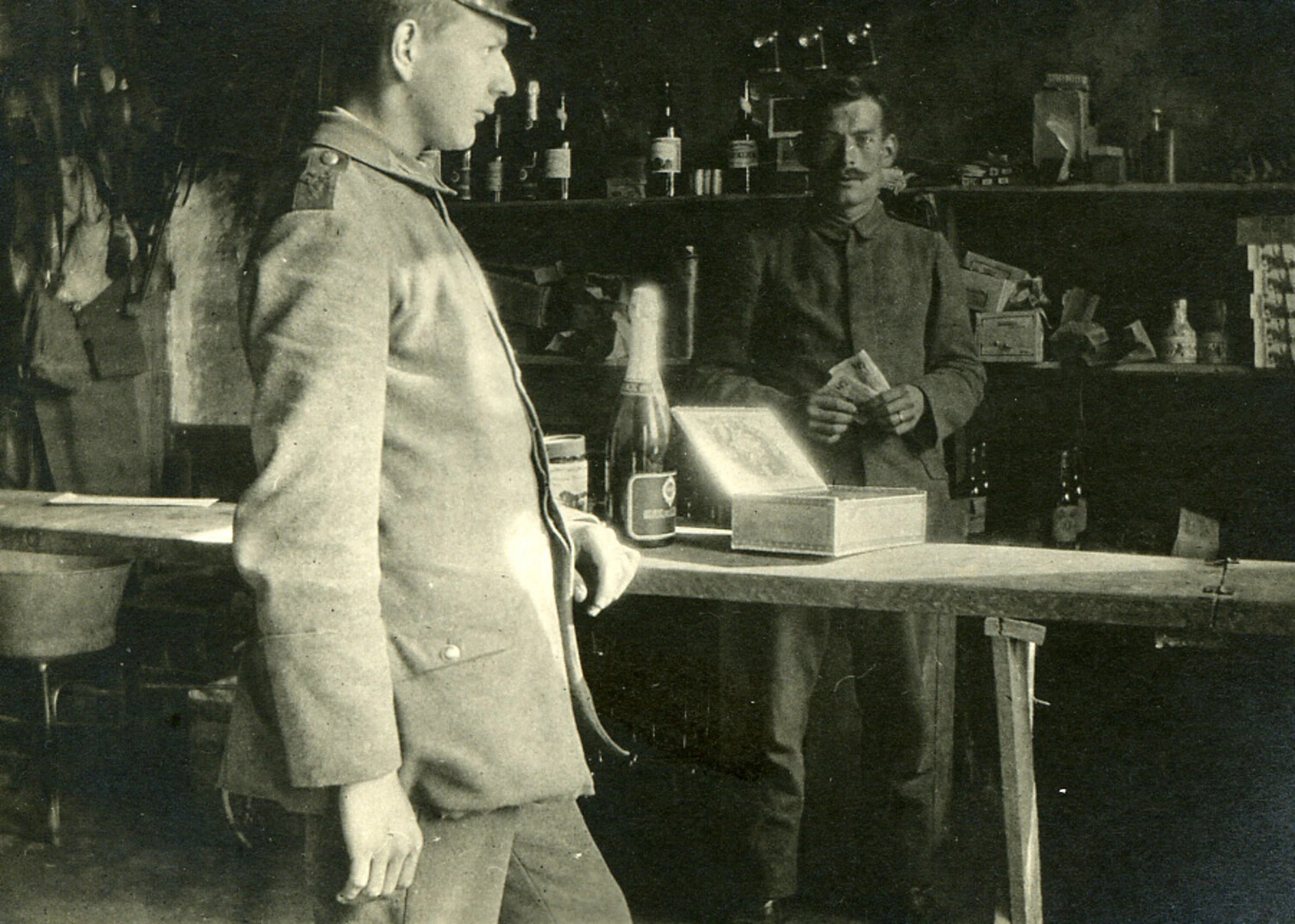 German Military Canteen Interior with Soldiers and Merchandise, World War I