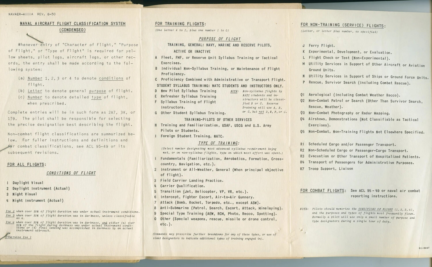 NAVAER-4111A Naval Aircraft Flight Classification System Reference Page, McAleer Log Book (1948-1952)