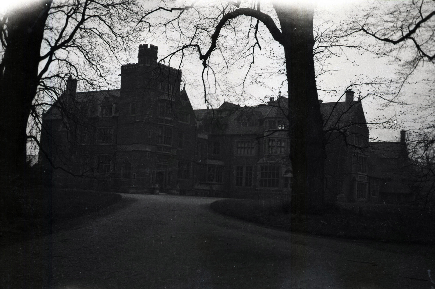 Silhouetted English Country Manor House, WWI-Era Billet or Headquarters Building