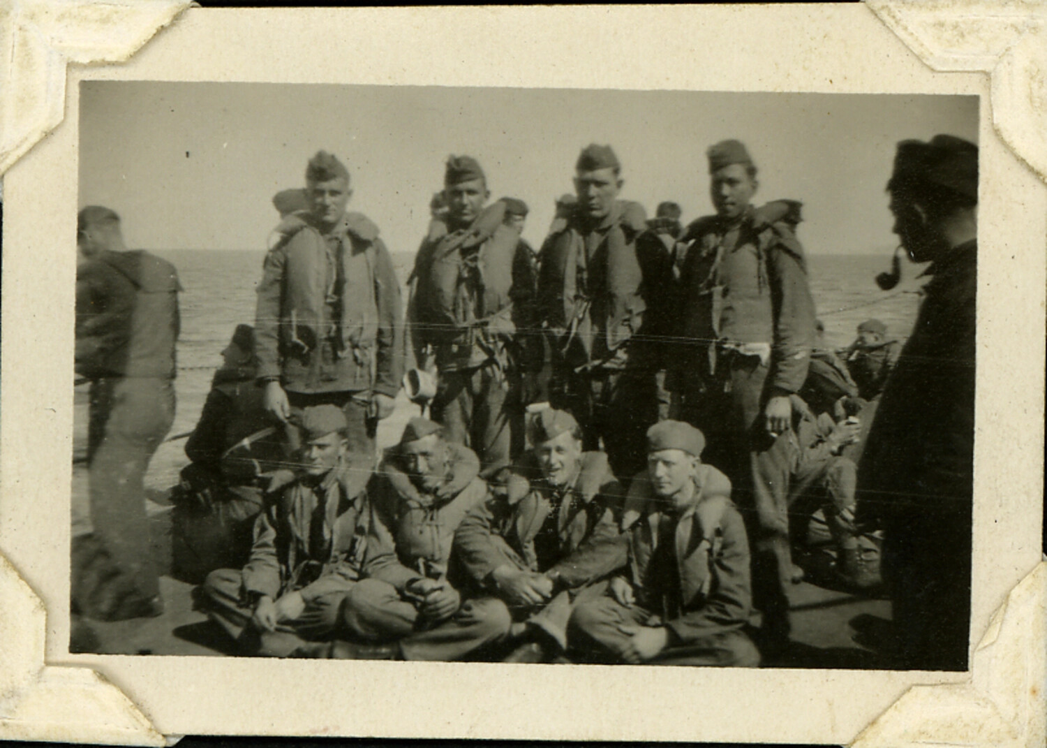 American Servicemen Wearing Life Preservers Aboard Troop Transport, WWII Pacific Theater