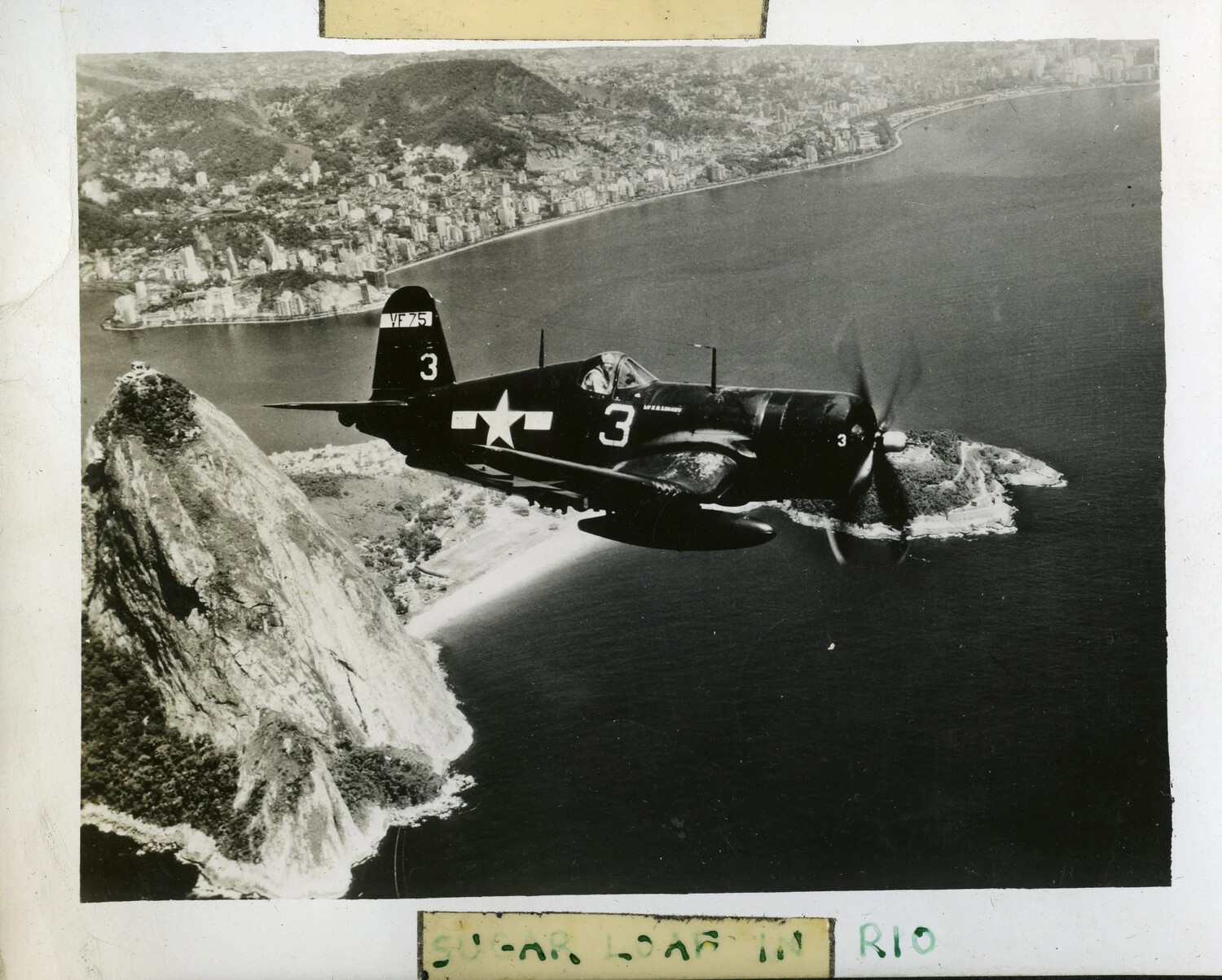 F4U-Series Corsair Fighter of VF-75 over Sugarloaf Mountain, Rio de Janeiro, Brazil
