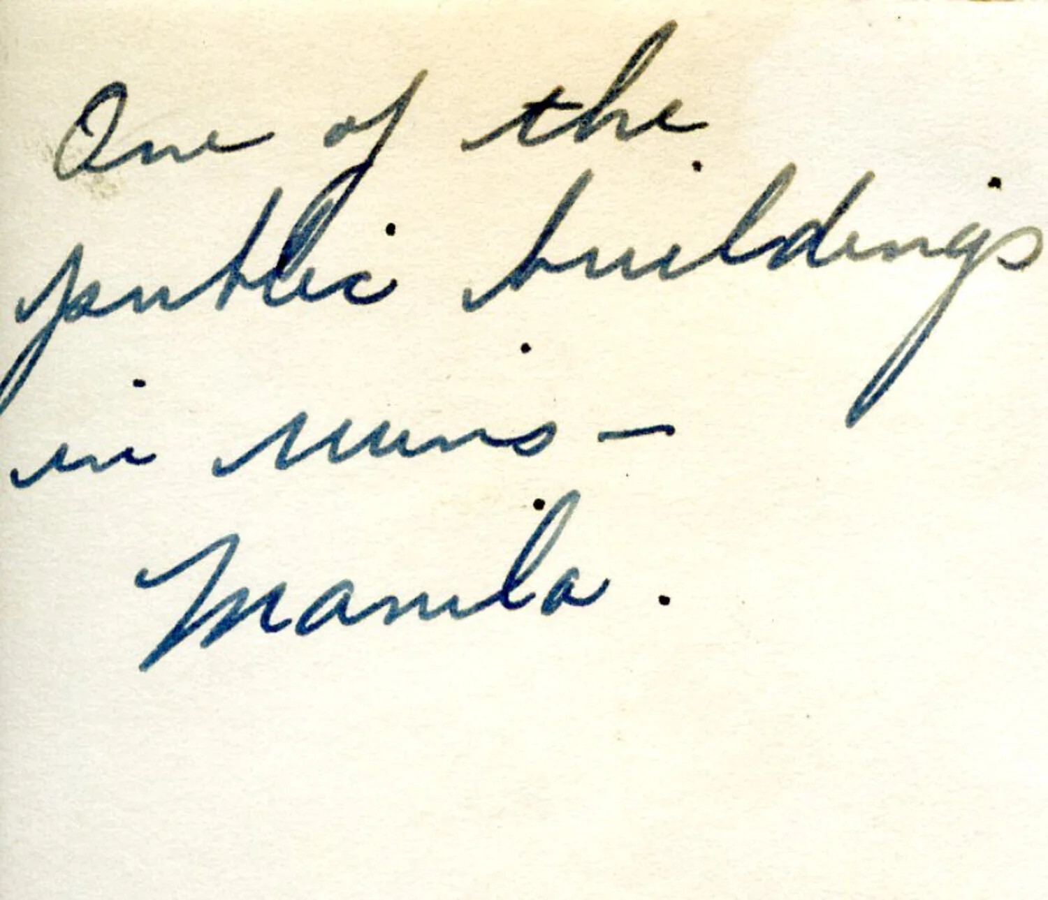 Handwritten Album Caption: 'Public Buildings in Ruins -- Manila'