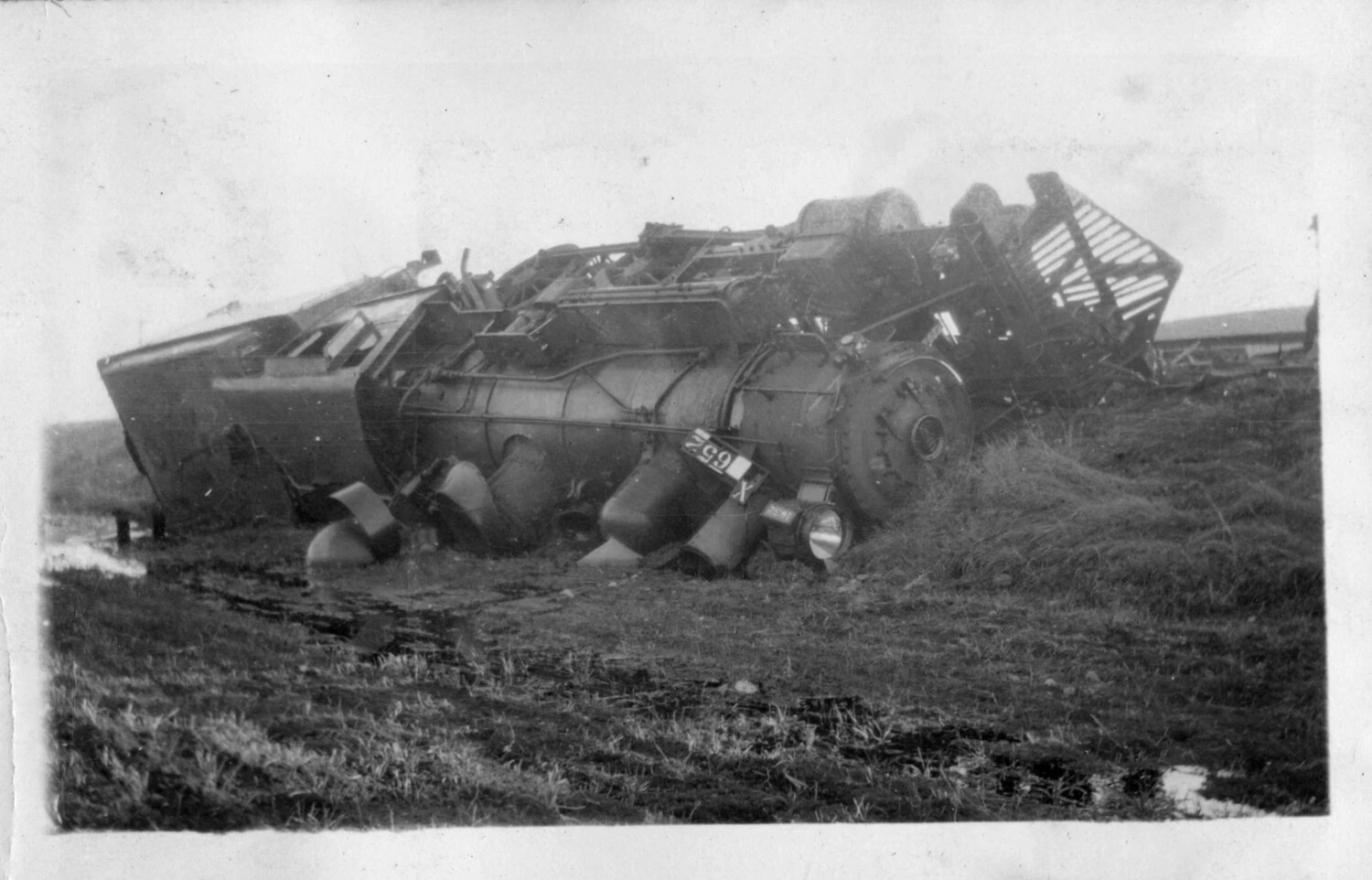 Overturned Motor Truck in Muddy Field, Accident Scene, c. 1910s–1920s