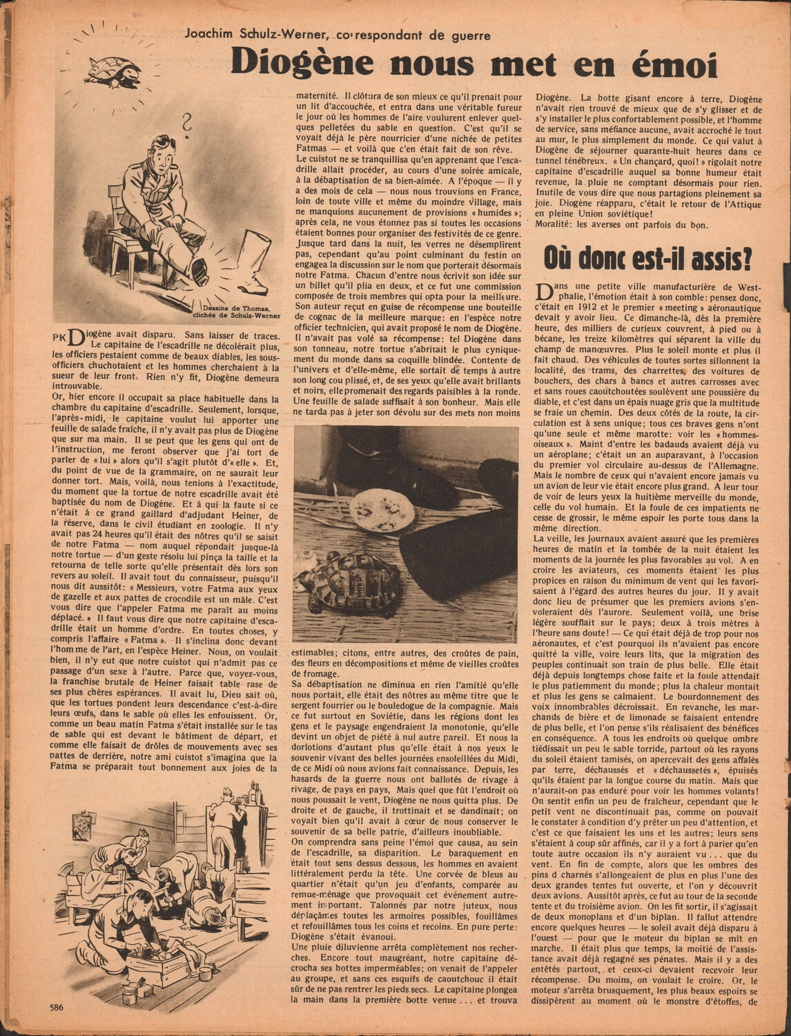 Der Adler (French Edition), p. 586 - "Diogène nous met en émoi": Luftwaffe Squadron Mascot Tortoise Anecdote and 1912 Air Meeting Nostalgia Piece, WWII