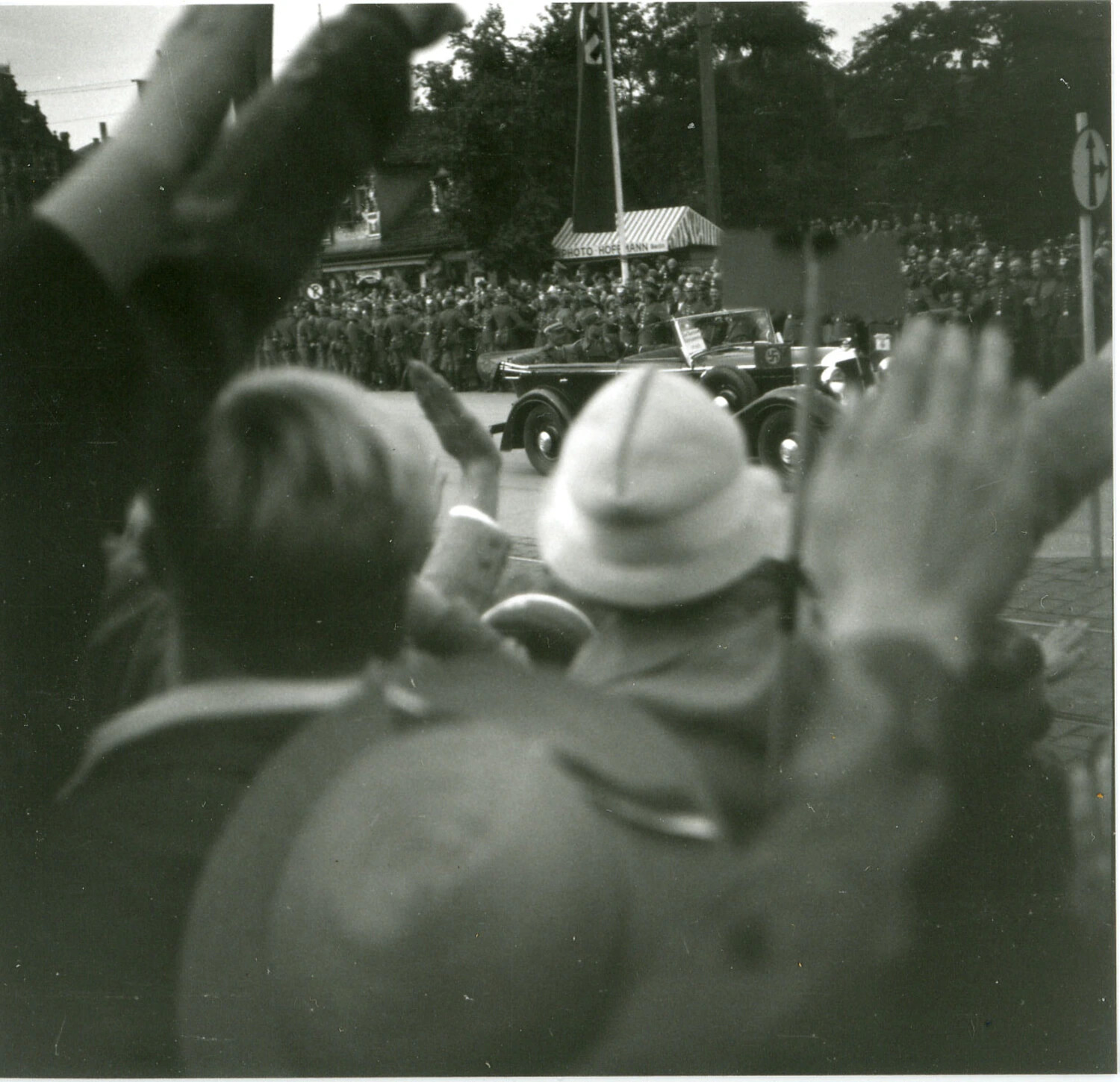 Nazi Motorcade Passing 'Photo Hofmann' Stand, Berlin, 1930s (Companion Frame)