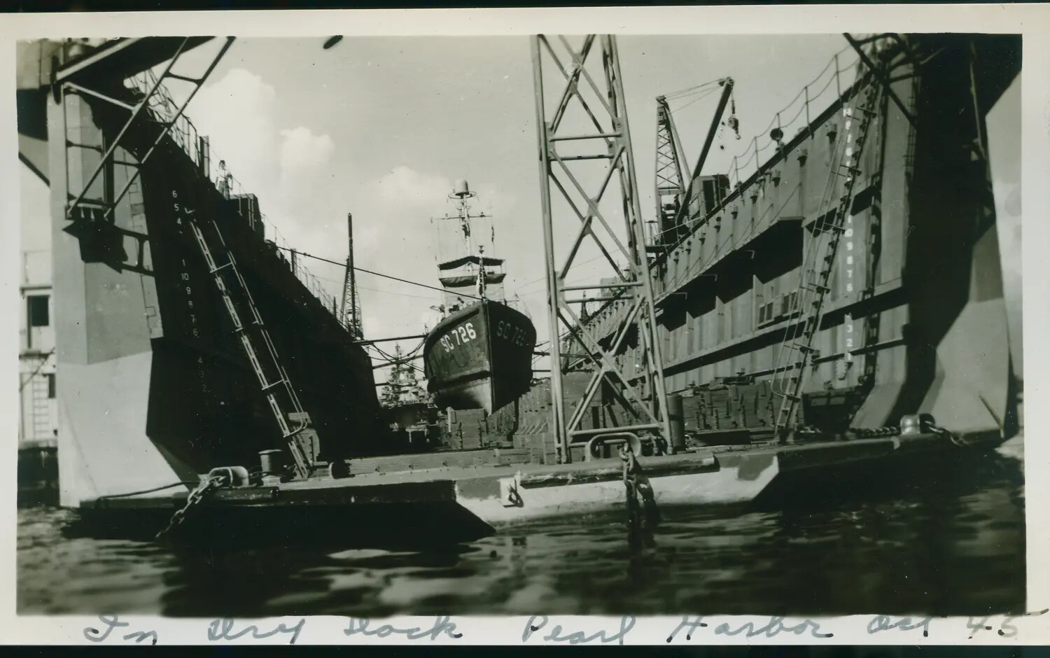 USS SC-726 in Floating Dry Dock, Pearl Harbor, October 1945