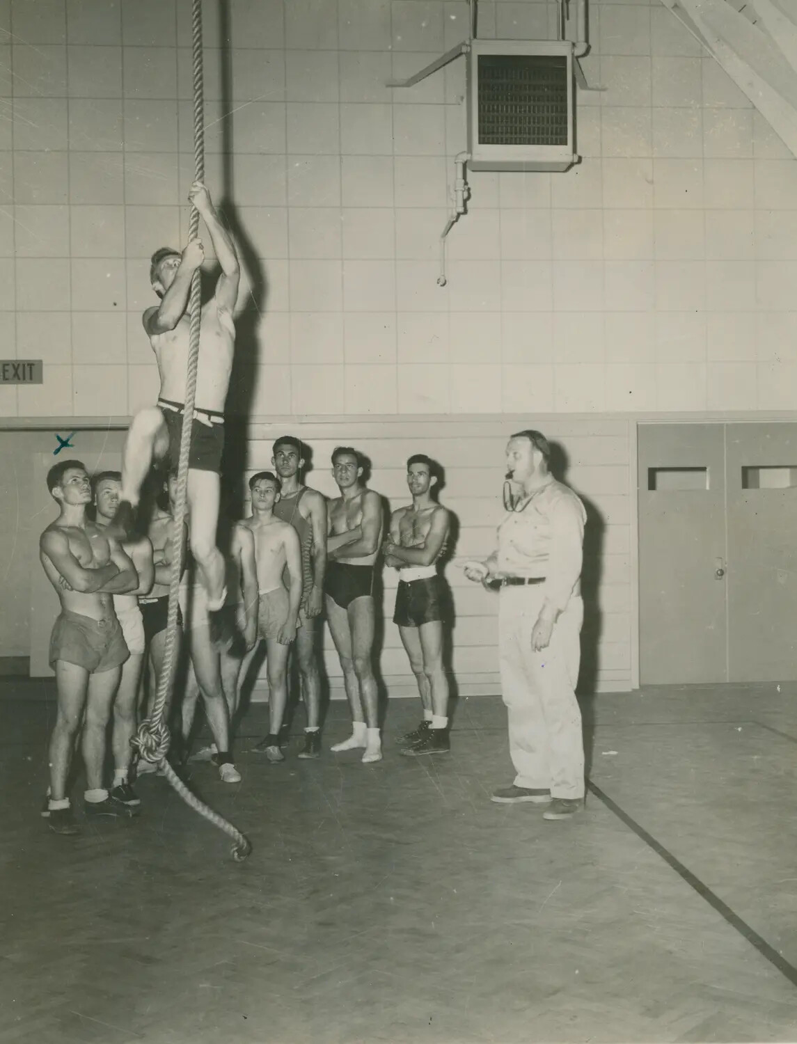 Rope-Climbing Physical Training Exercise in Military Gymnasium, McAleer Collection