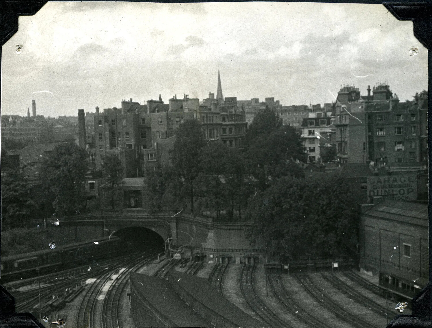 Elevated View of Railway Tunnel and City Skyline, British Isles, WWI Era