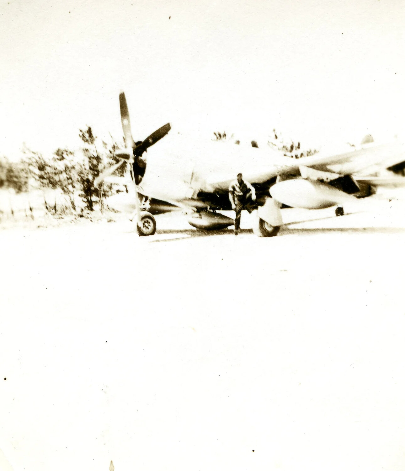 Lockheed P-38 Lightning Fighter with Airman on Airfield, Ie Shima Envoy Escort Mission Collection, August 1945