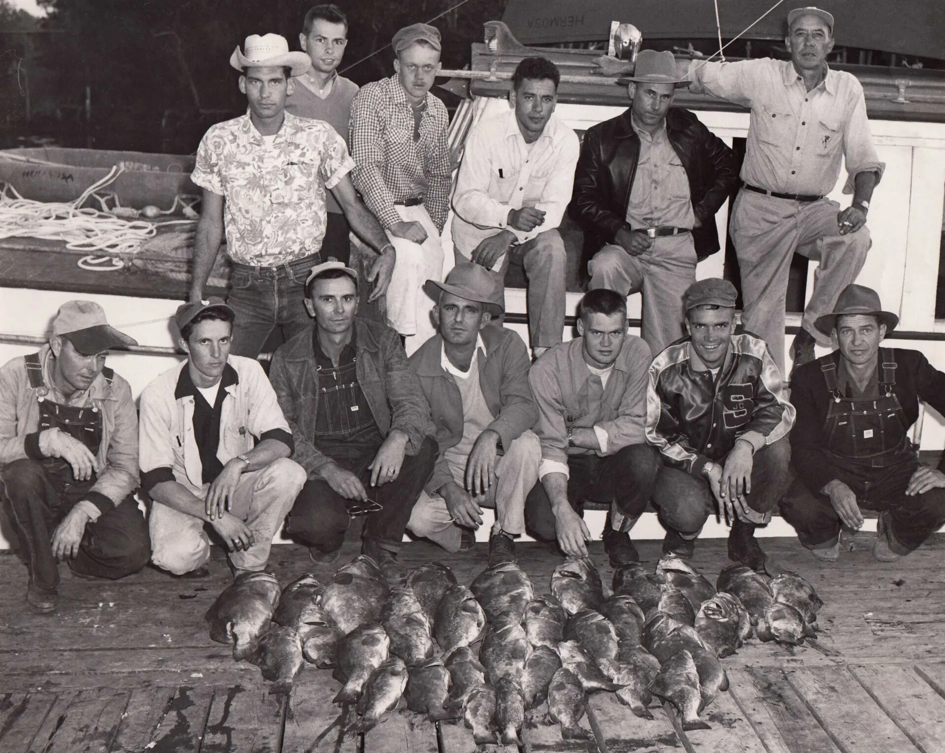 Group Photograph Aboard Fishing Boat "Hermosa" with Day's Catch, Jim Wold at Approximately Age 18