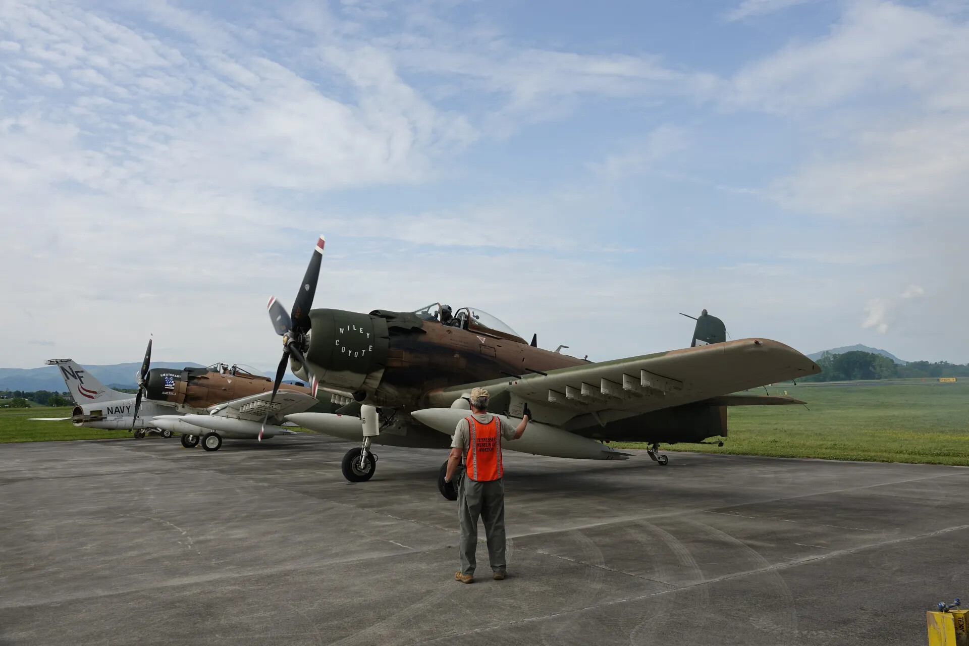 Douglas A-1 Skyraider 'Wiley Coyote' on Ramp with Ground Crew, Air Show Event, 3-4 May 2019