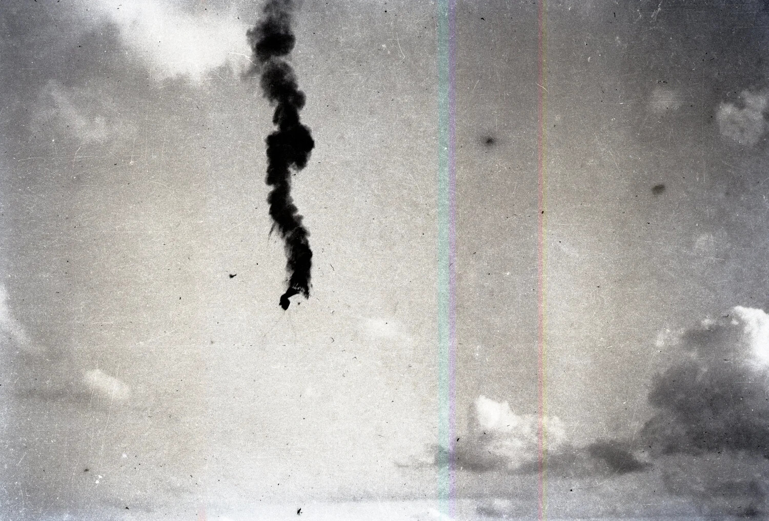Burning Dirigible/Airship Descending in Flames, WWI-Era Photograph