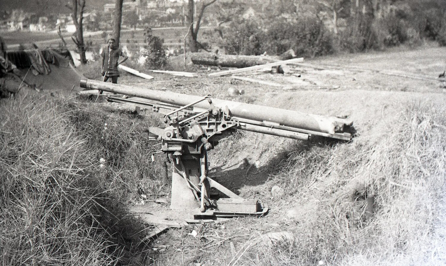 Captured Japanese Anti-Aircraft Gun Position, Luzon, Philippines, WWII