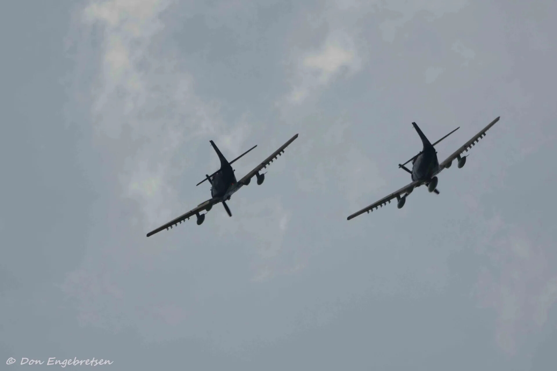 Pair of A-1 Skyraiders in Formation Flyby, Reunion Airshow, May 2019