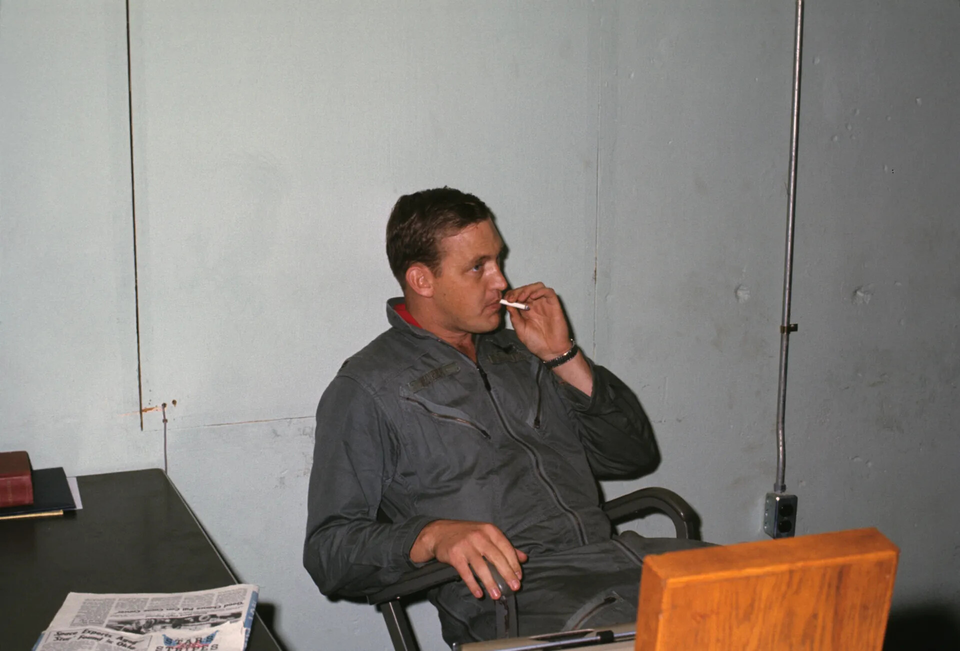 Air Force Pilot Smoking in Squadron Ready Room, Vietnam War Era