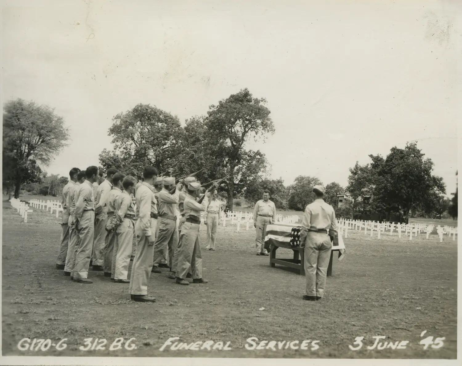 312th Bomb Group Funeral Services with Firing Squad Honors, 3 June 1945