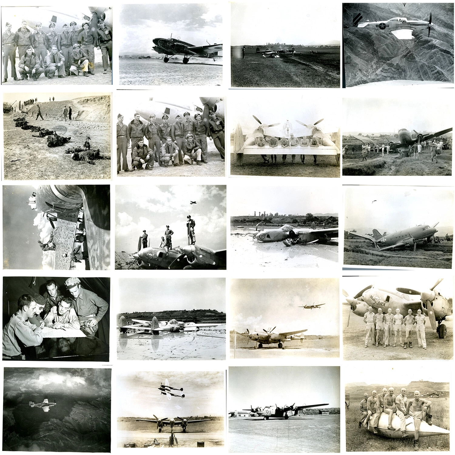 Contact Sheet 003: WWII CBI Theater Photographs -- P-38 "Moby Dick," Aircrews, and Wartime Losses