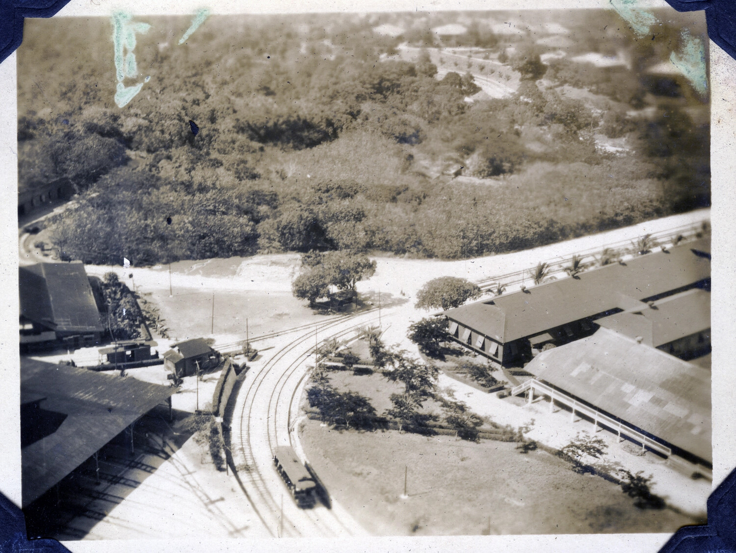 Oblique Aerial View of a Railway Junction and Depot Buildings, Manila Area, Philippines