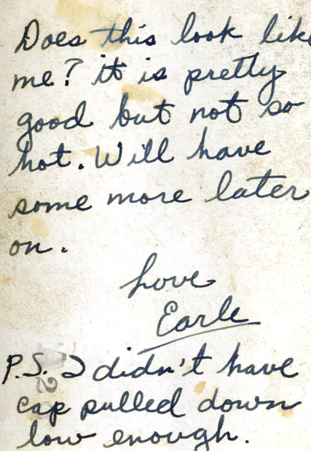 Handwritten Letter from Earle Discussing an Enclosed Photograph, CBI Theater Archive