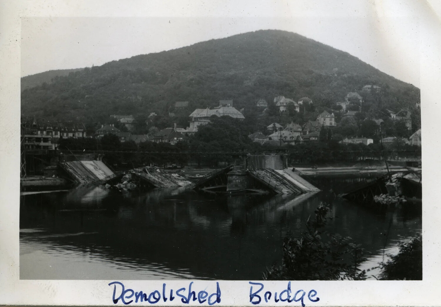 Demolished River Bridge in a European Town, 44th Infantry Division Collection, WWII