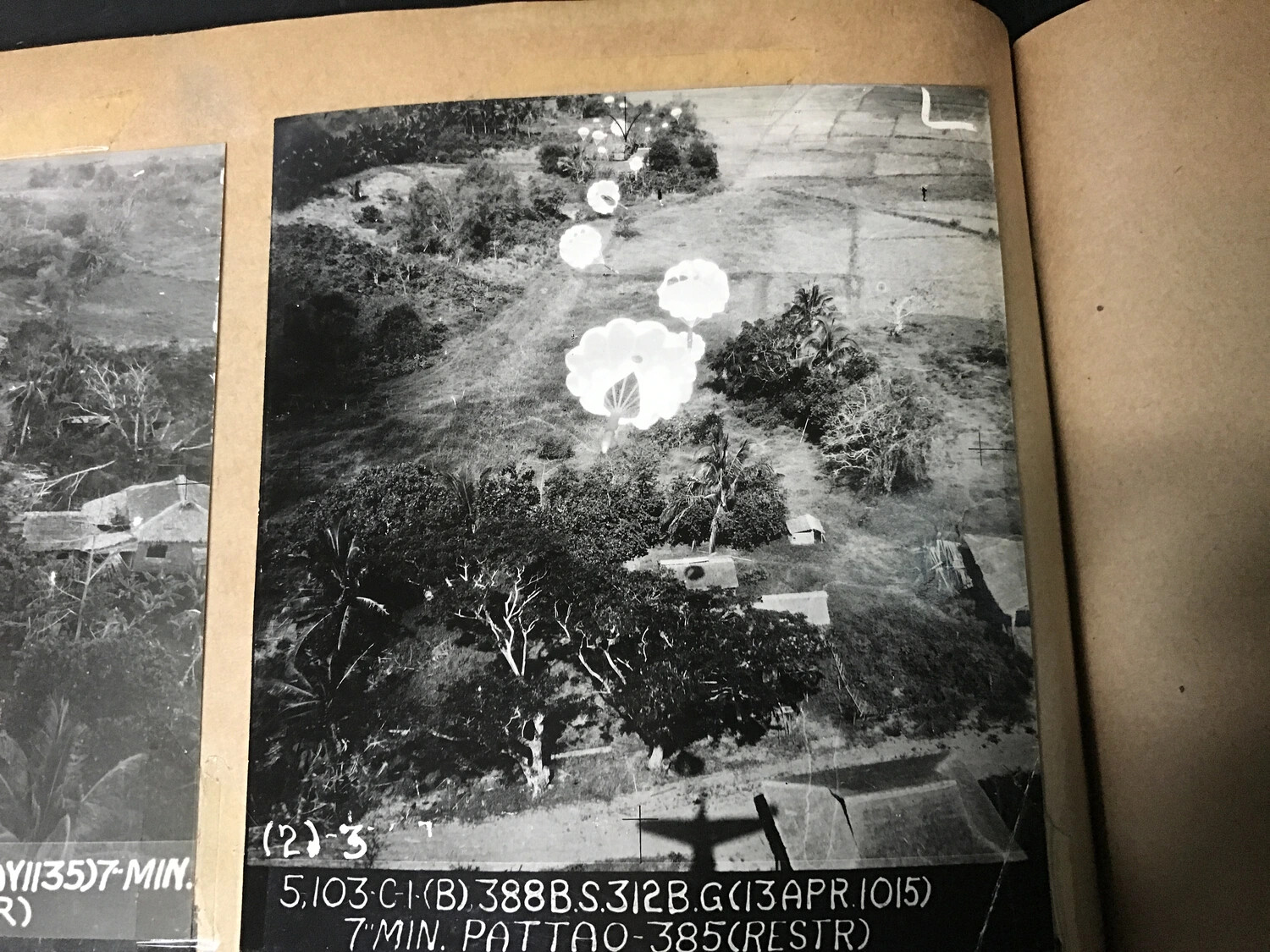 Strike Photograph: 388th Bomb Squadron Parafrag Attack on Pattao, Philippines, 13 April 1945