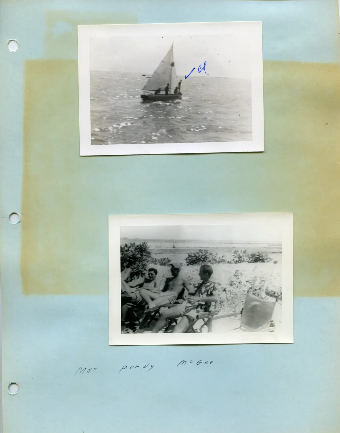 Album Page: Sailing and Beach Liberty Snapshots, McAleer Collection, WWII Era