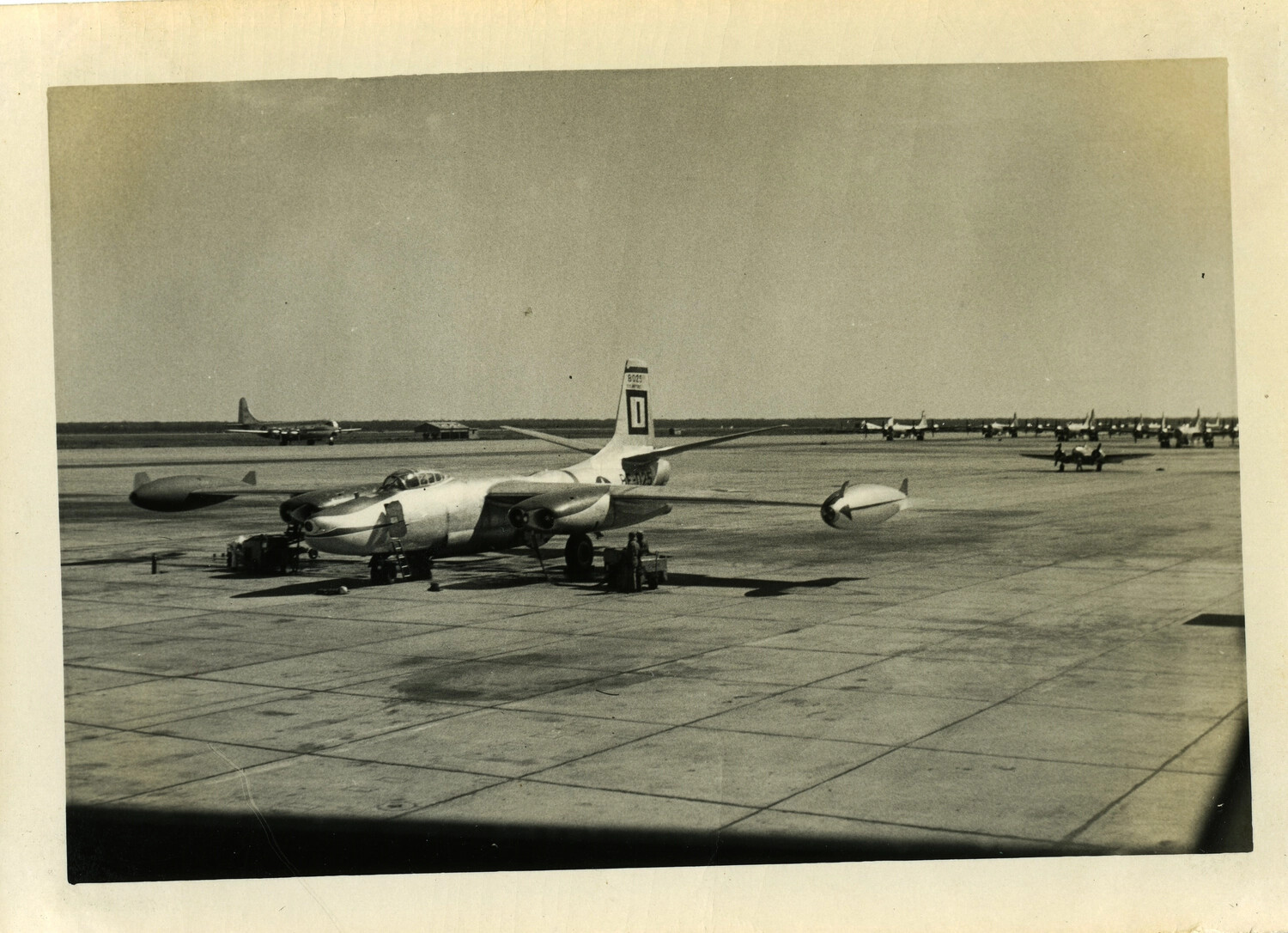 Twin-Jet Military Aircraft (Likely Martin B-57 Canberra) on Flight-Line Apron, Azores/Hickam/England Collection