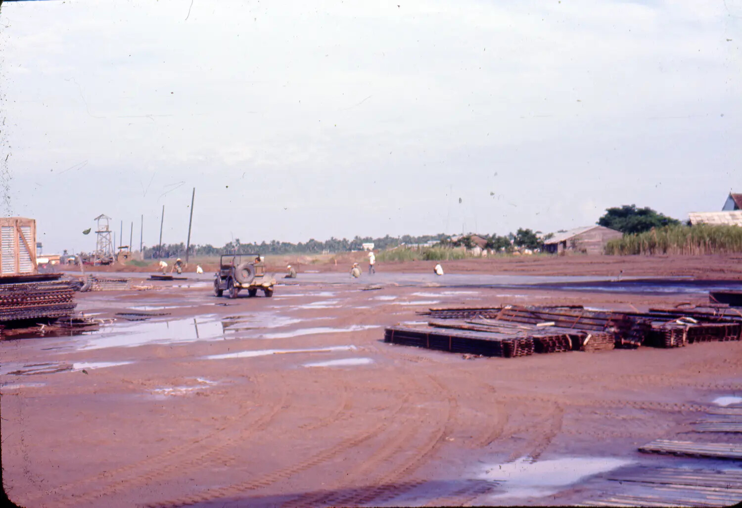 Airfield Construction Site with Stacked PSP Matting, Vietnam, 35mm Slide