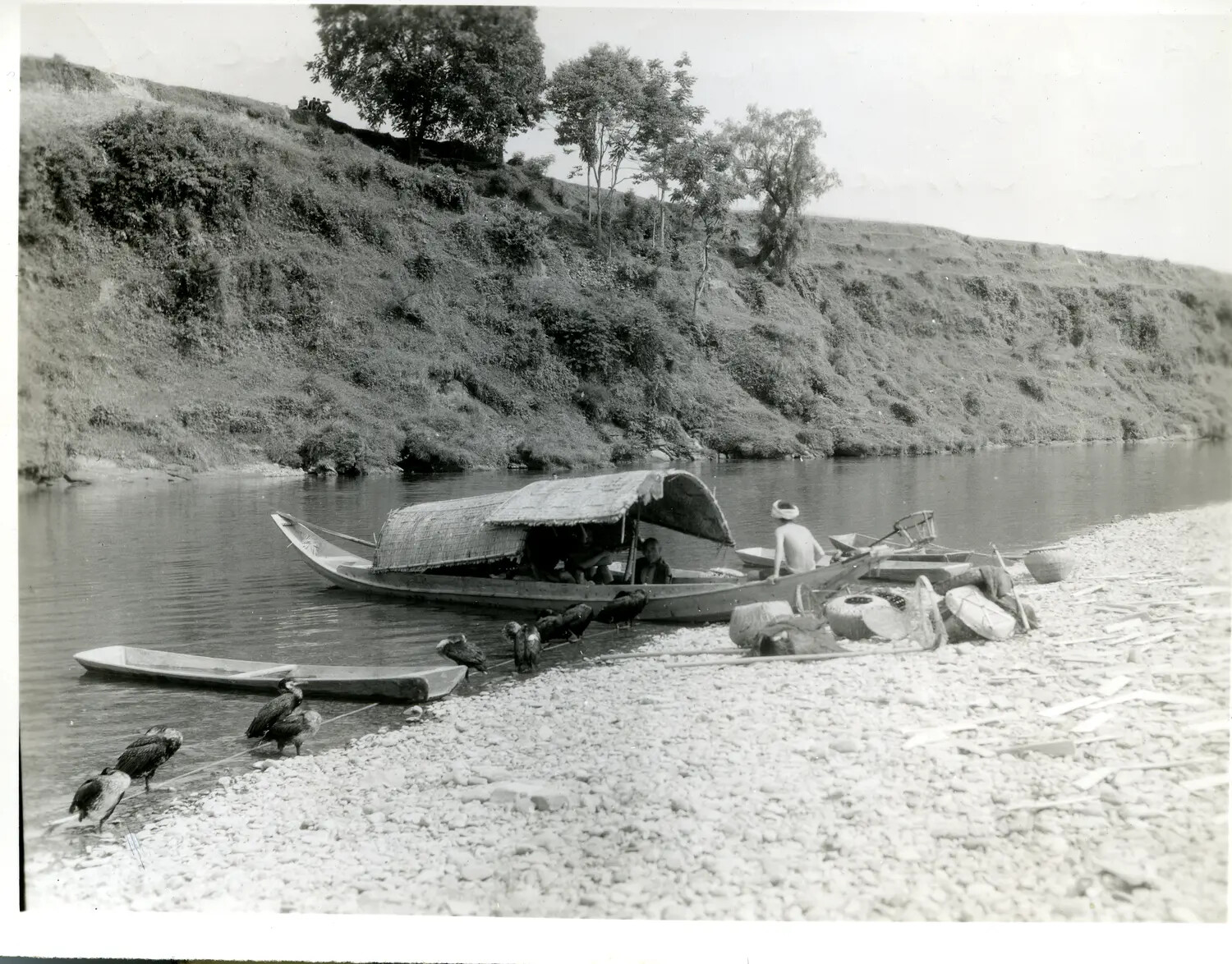 Chinese River Houseboat and Cormorant Fishermen, China-Burma-India Theater, WWII
