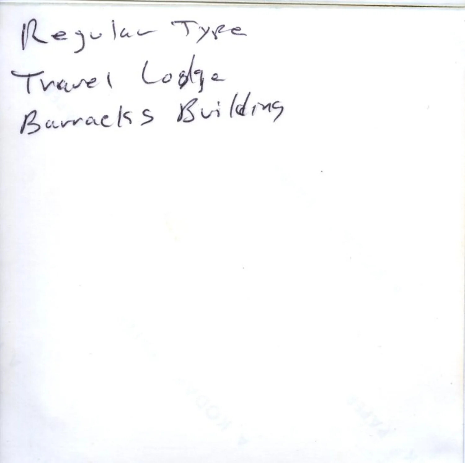 Handwritten Caption Card - 'Regular Type / Travel Lodge / Barracks Building,' Vietnam Photo Album, 1971