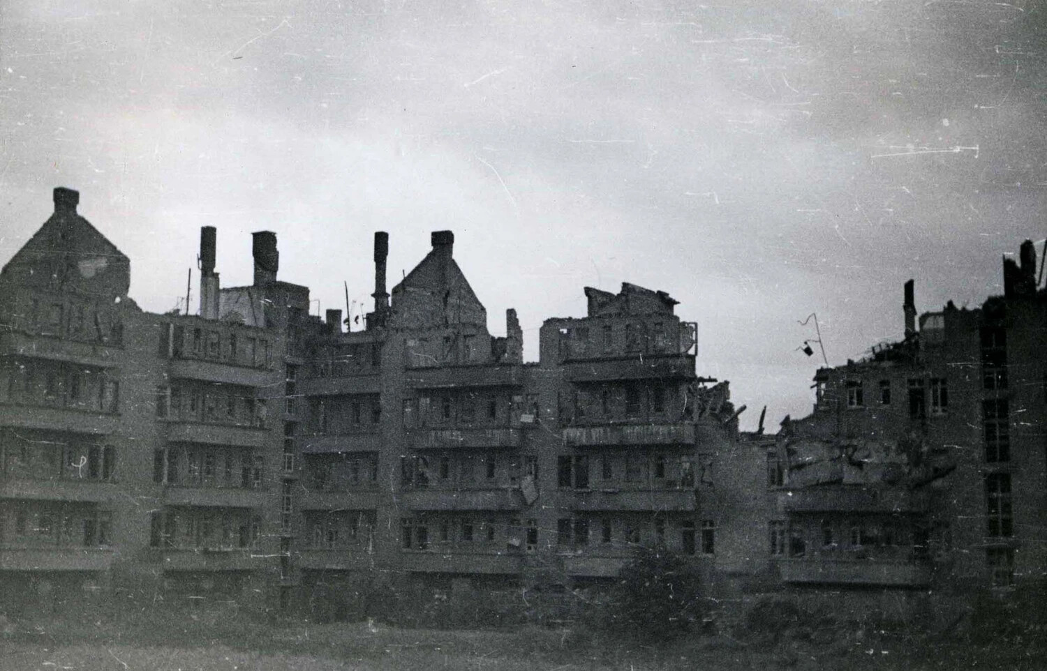 Bomb-Damaged Apartment Block, German City, WWII European Theater
