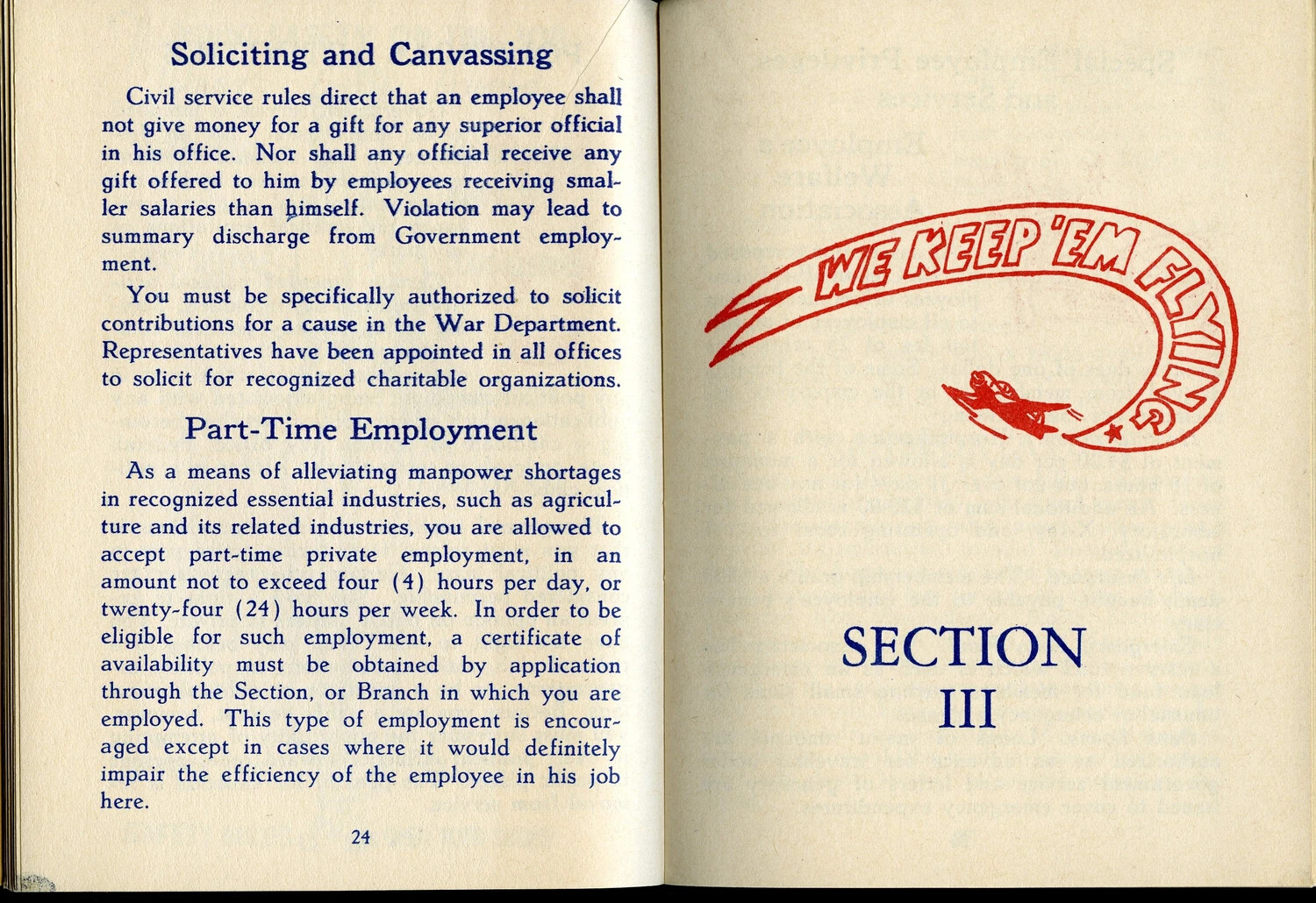 McClellan Field Personnel Guide Booklet, Section III Divider - 'We Keep 'Em Flying' Page 24