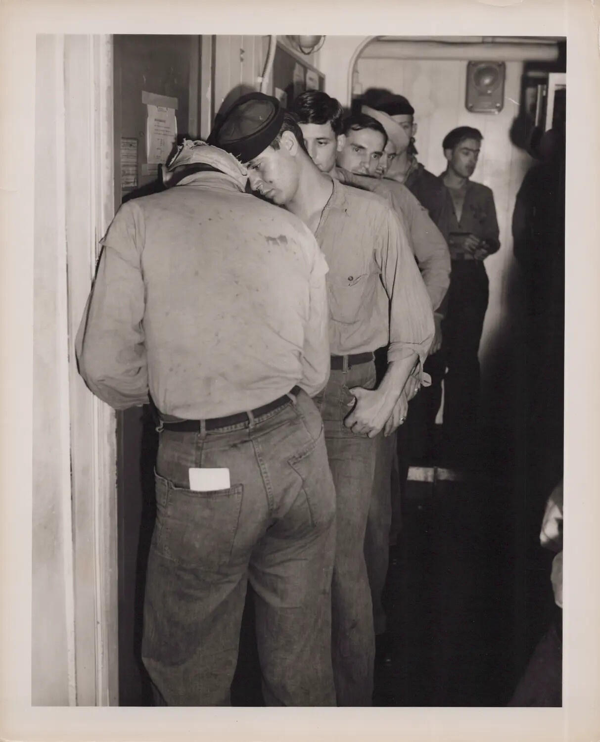 Sailors Queued in Passageway Aboard Ship, U.S. Navy, World War II