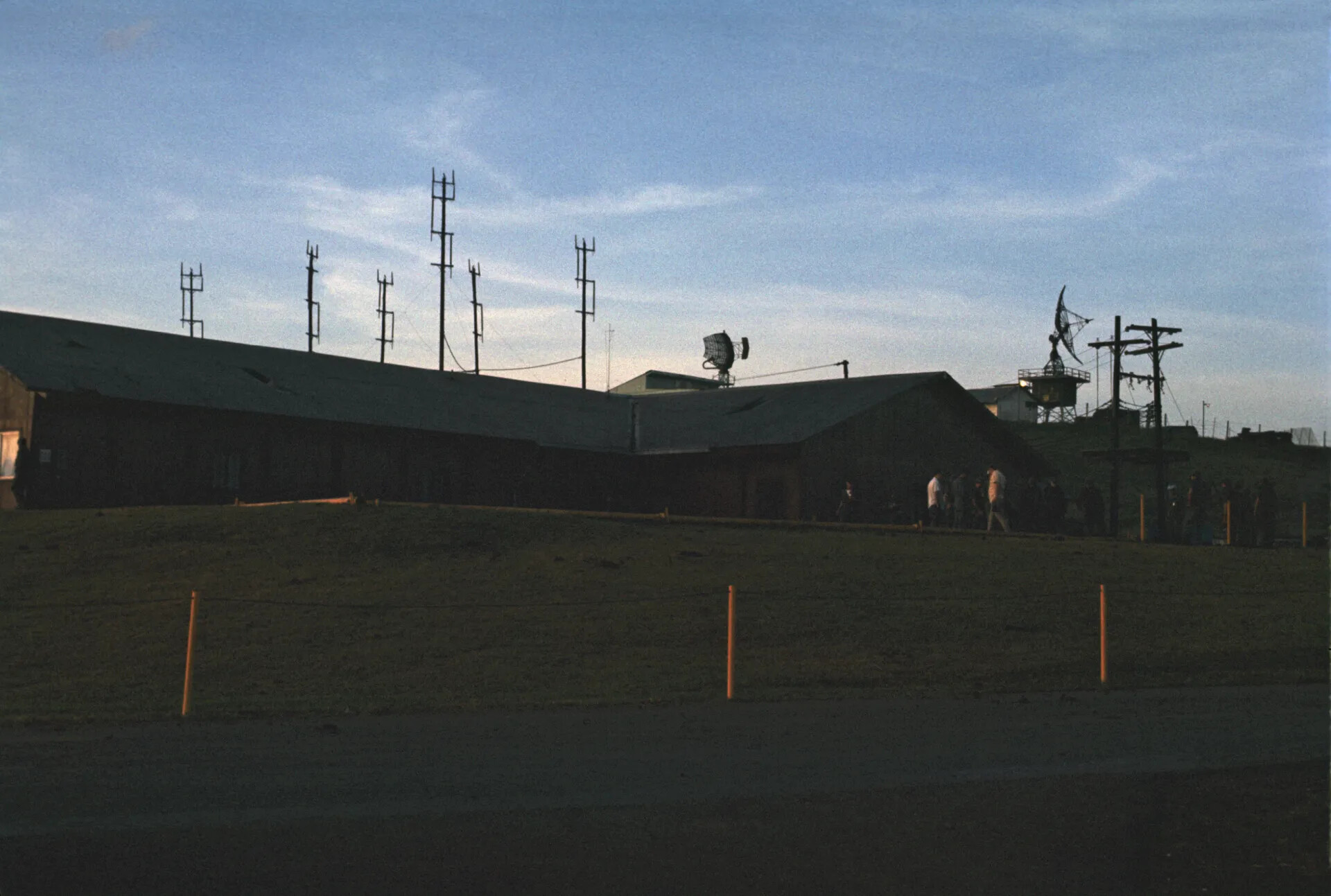 Twilight Silhouette of Base Buildings, Radar, and Communications Towers, Southeast Asia, circa 1970
