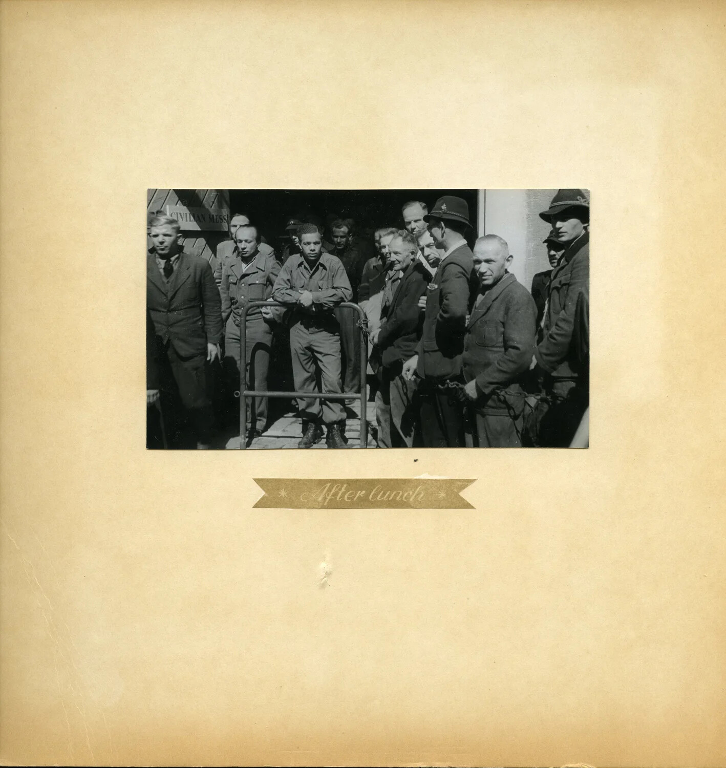 German Civilian Laborers Outside 'Civilian Mess' Building, U.S. Army Depot, Occupied Germany
