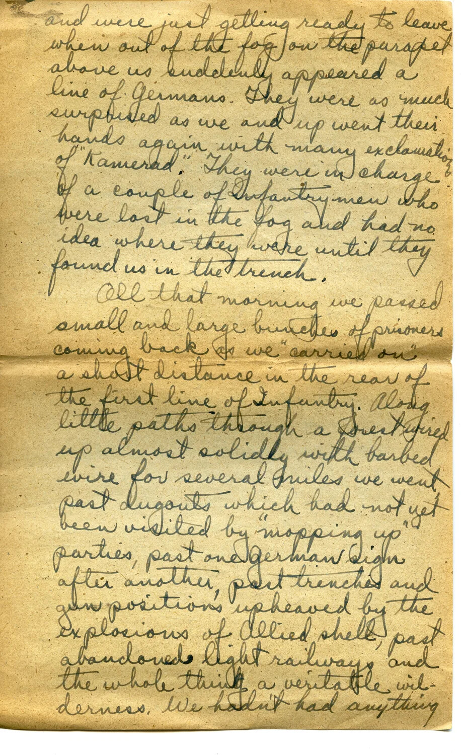WWI Letter Page Describing Capture of German Soldiers