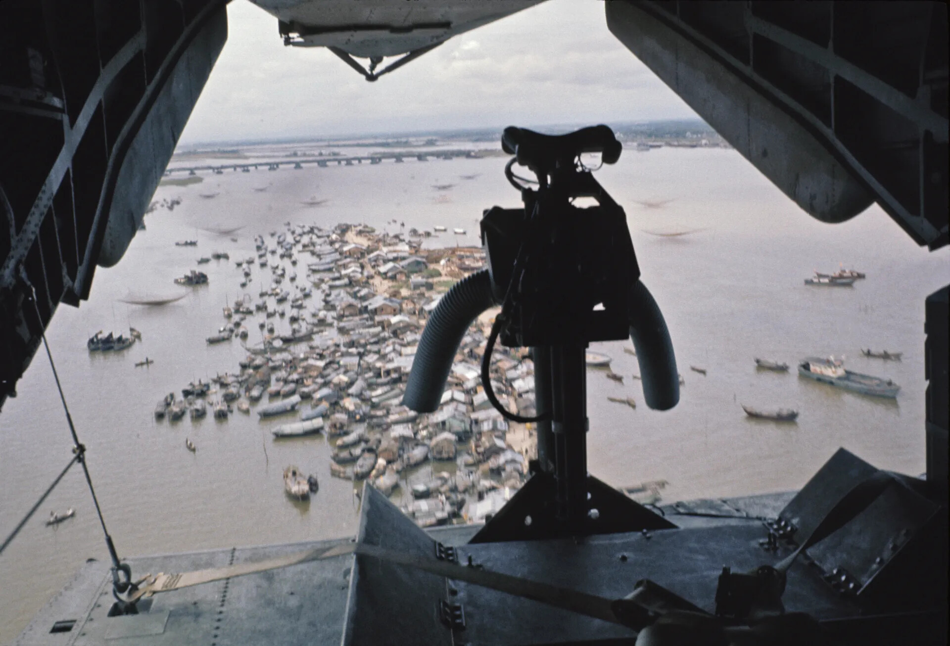 Door Gunner's View of Floating Fishing Village on Vietnamese River, June 1970