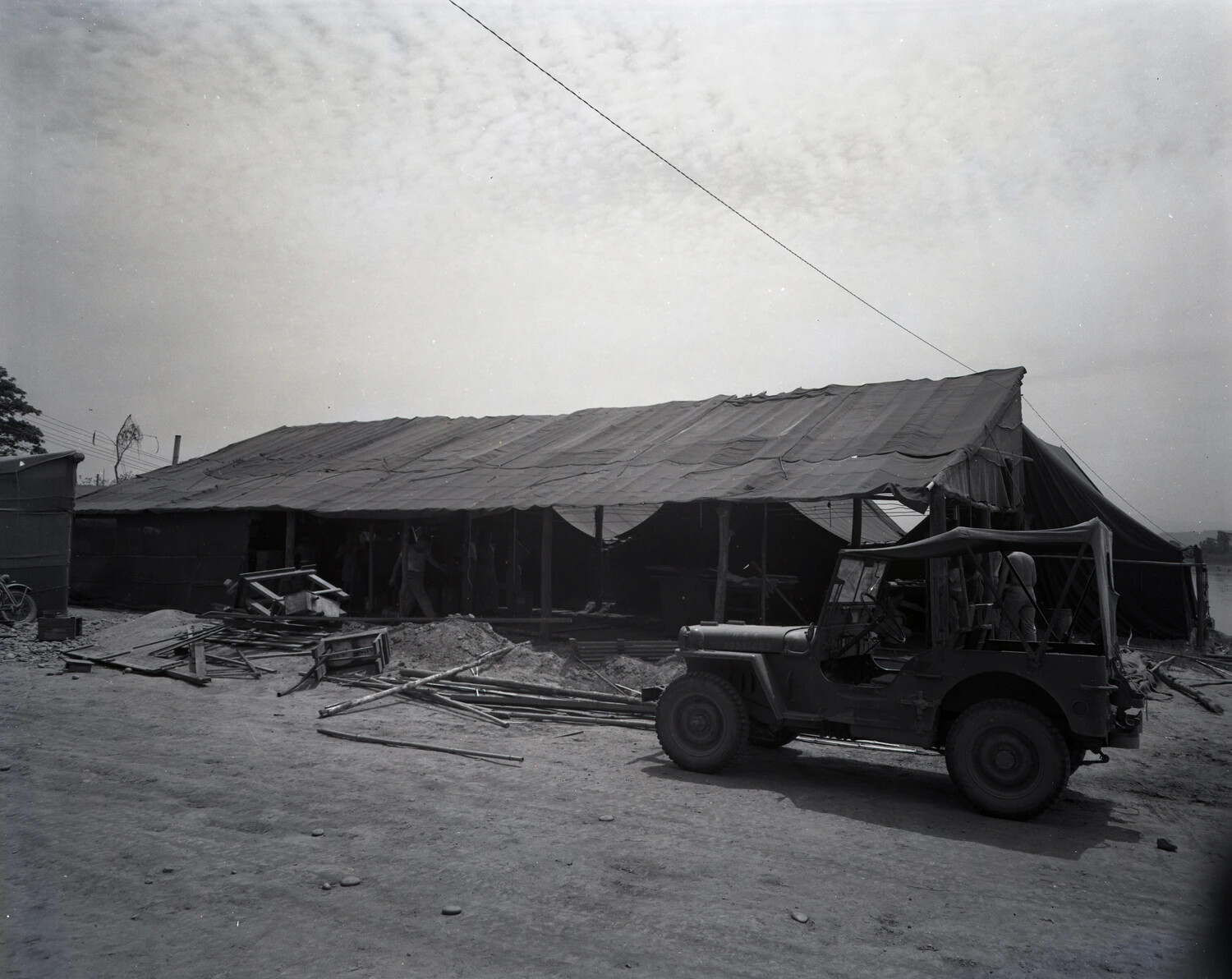 Squadron Camp Construction with Jeep, China-Burma-India Theater, WWII