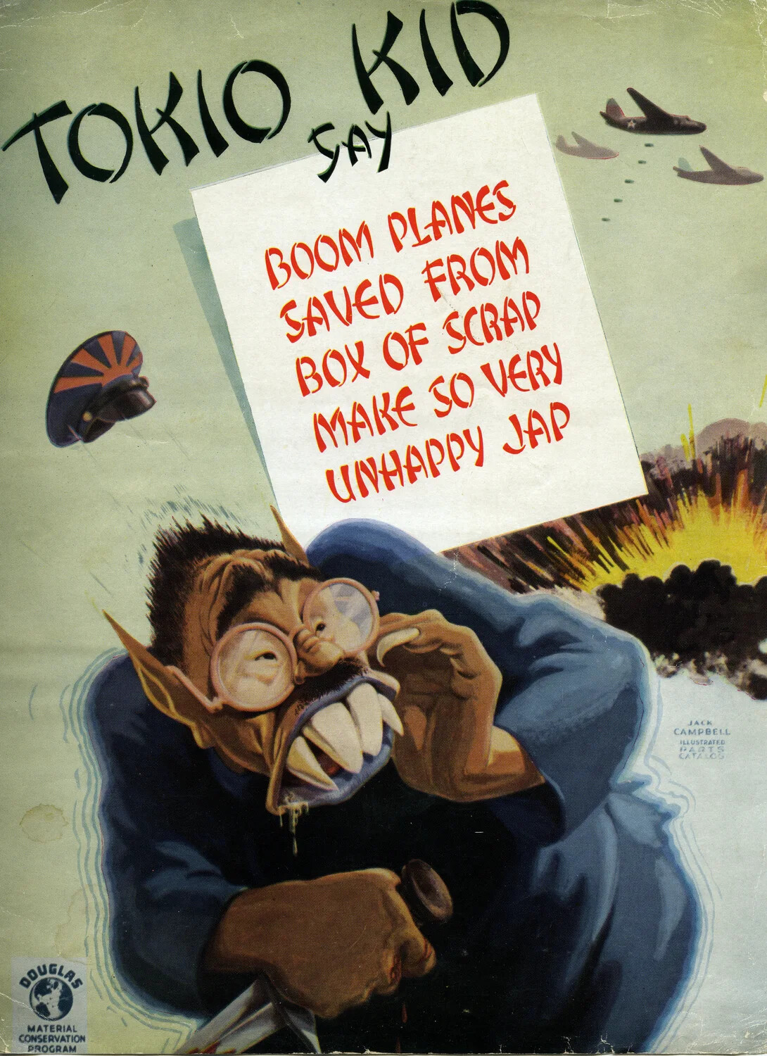'Tokio Kid Say' Douglas Aircraft Material Conservation Program Poster, WWII, Illustrated by Jack Campbell