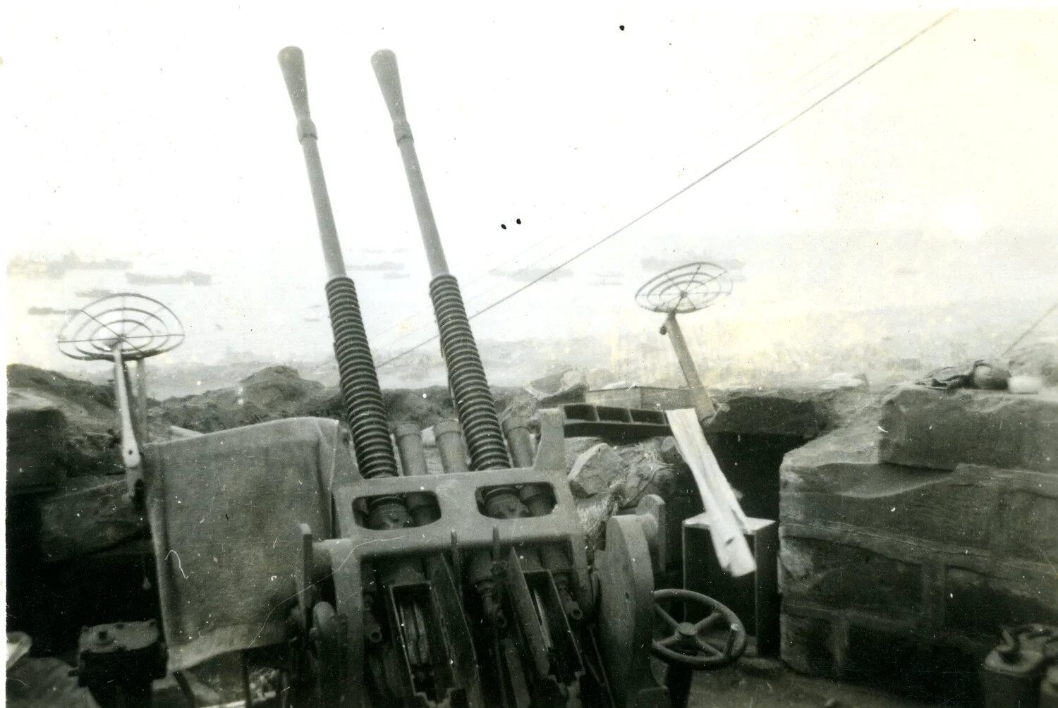 Captured Japanese Twin-Barrel Anti-Aircraft Gun Emplacement, Iwo Jima, 1945