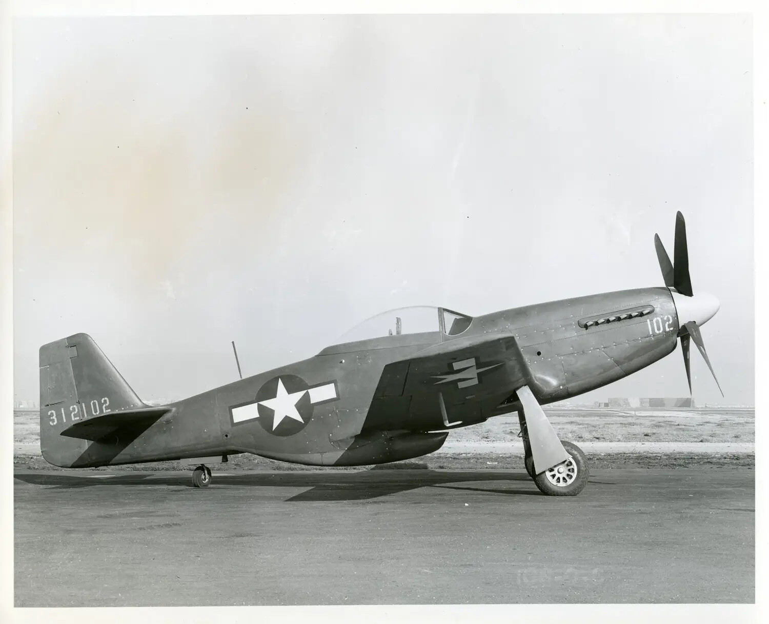North American P-51 Mustang Fighter, Tail Number 312102, Side Number 102 - Official Photograph