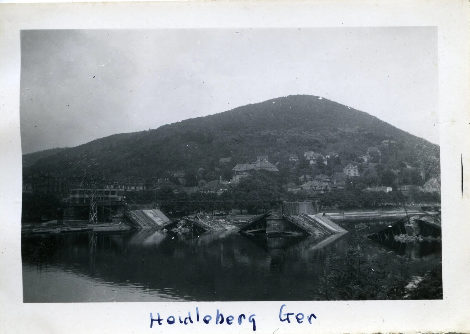 Destroyed Bridge Over the Neckar River, Heidelberg, Germany, WWII - Norman Baget / 44th Infantry Division Collection
