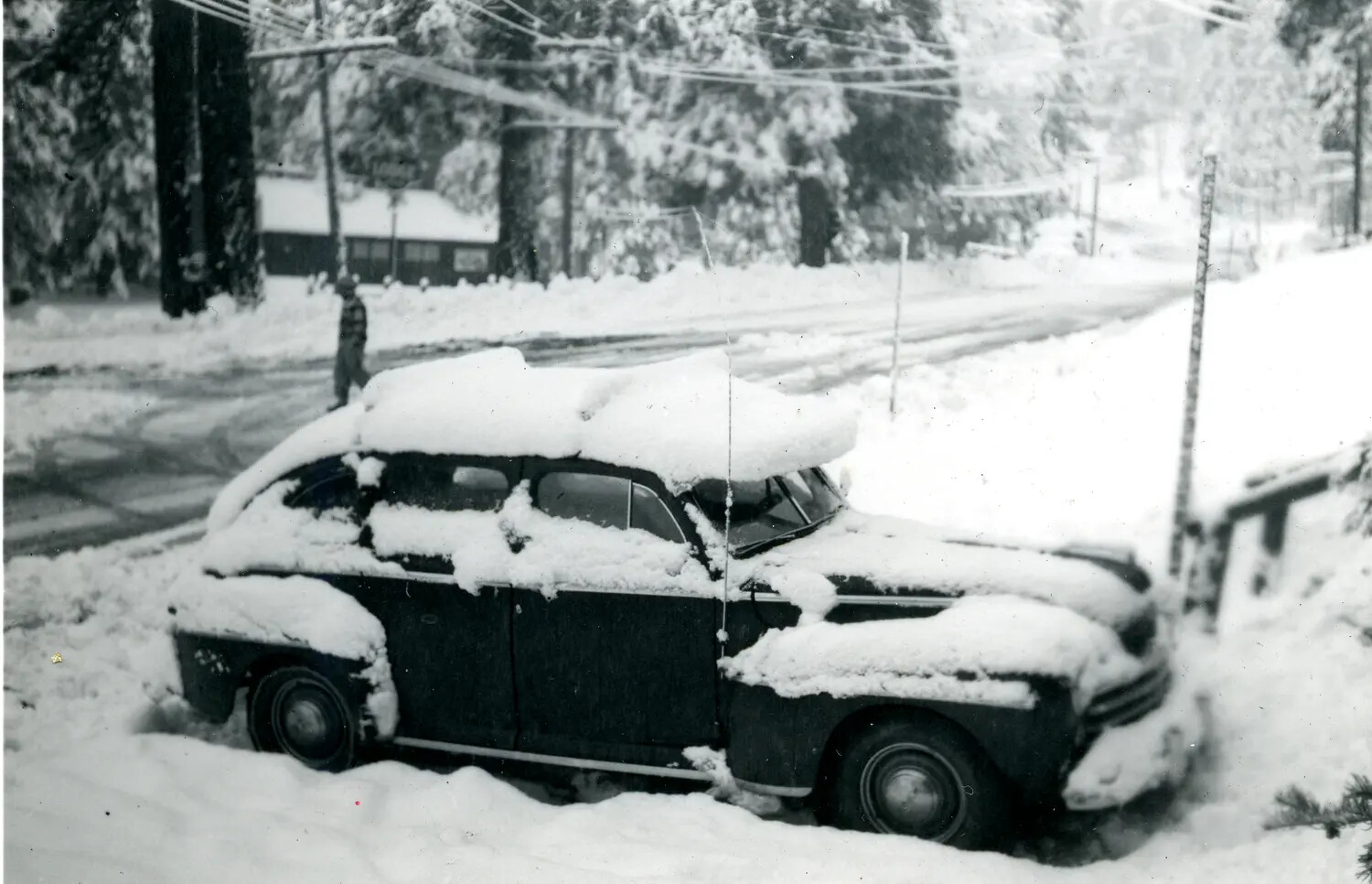 Snow-Covered Automobile on Residential Street, Winter Scene (Likely Misfiled)