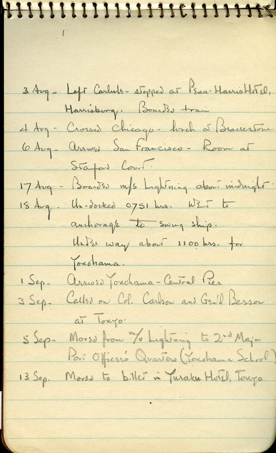 Handwritten Diary Page: Deployment to Occupied Japan -- Yokohama and Tokyo, August-September 1946