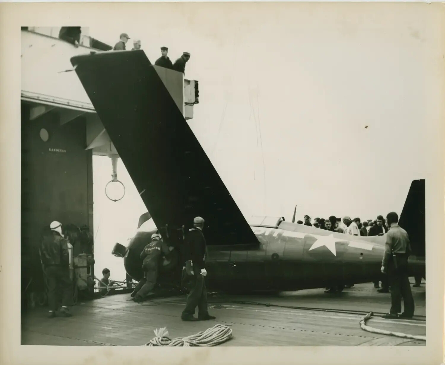 Aircraft Crash Damage Aboard USS Petrof Bay (CVE-80), WWII